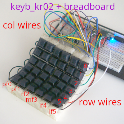 Keyboard kr02, six strips on breadboard