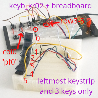 Keyboard kr02, strip pf0 on breadboard