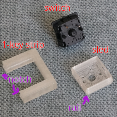 Keyswitch sled and holder, separated