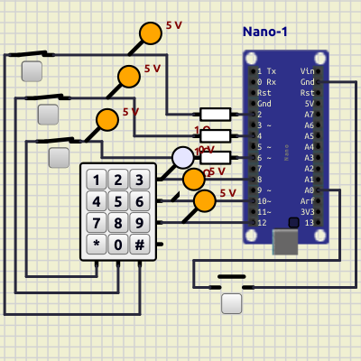 SimulIDE keypad circuit with an Arduino Nano